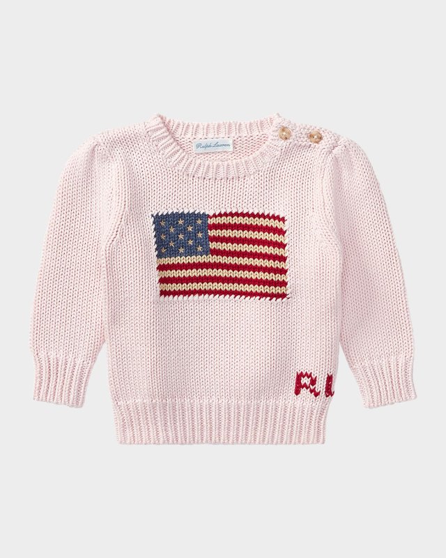 Girl's Flag Intarsia Knit Sweater, Size 3M-24